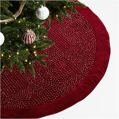Sashiko Red Velvet Christmas Tree Skirt