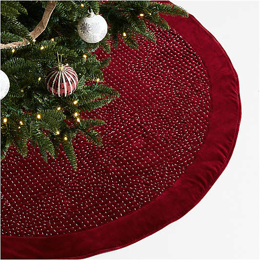 Sashiko Red Velvet Christmas Tree Skirt