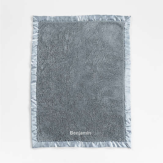 Satin Trim Blue-Grey Plush Baby Stroller Blanket