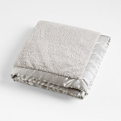 View Dove Grey Satin Trim Plush Baby Stroller Blanket details