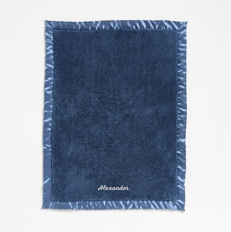 Satin Trim Light Navy Blue Plush Baby Stroller Blanket - image 1 of 5