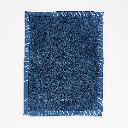 Satin Trim Light Navy Blue Plush Baby Stroller Blanket