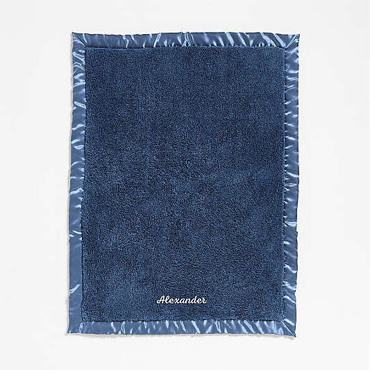 Light Navy Blue Satin Trim Plush Baby Stroller Blanket