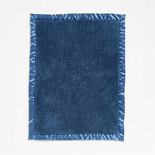 Satin Trim Light Navy Blue Plush Baby Stroller Blanket