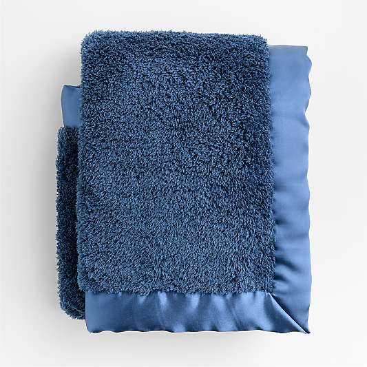 Light Navy Blue Satin Trim Plush Baby Stroller Blanket