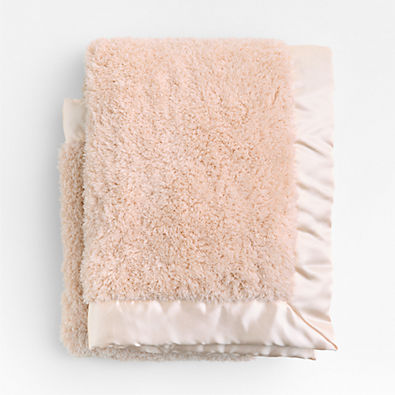 View Satin Trim Luminous Pink Plush Baby Stroller Blanket details