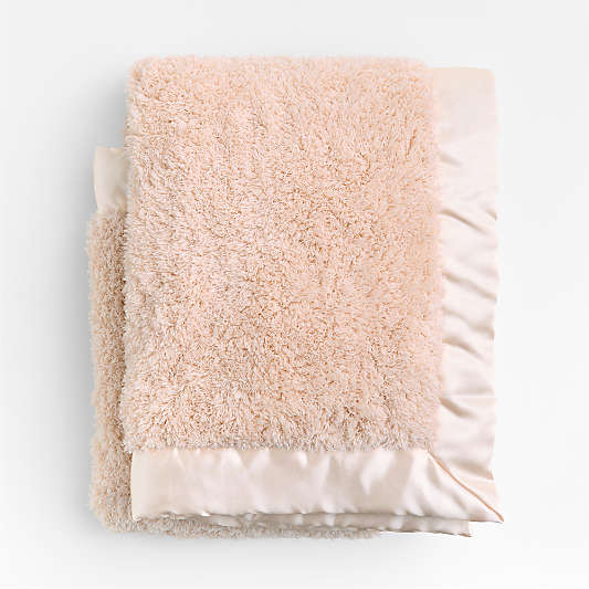 Luminous Pink Satin Trim Plush Baby Stroller Blanket