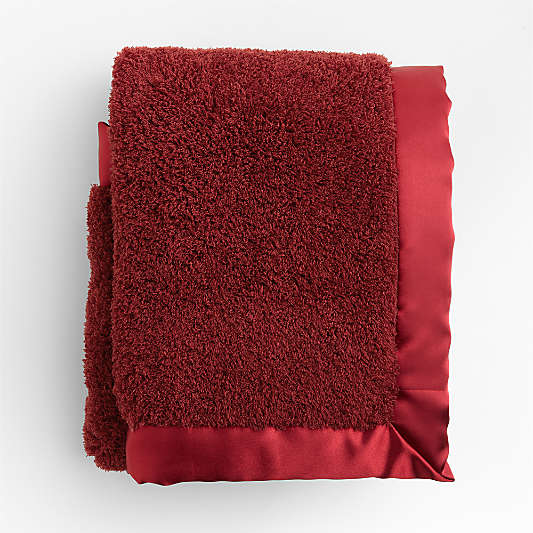 Luminous Red Satin Trim Plush Baby Stroller Blanket