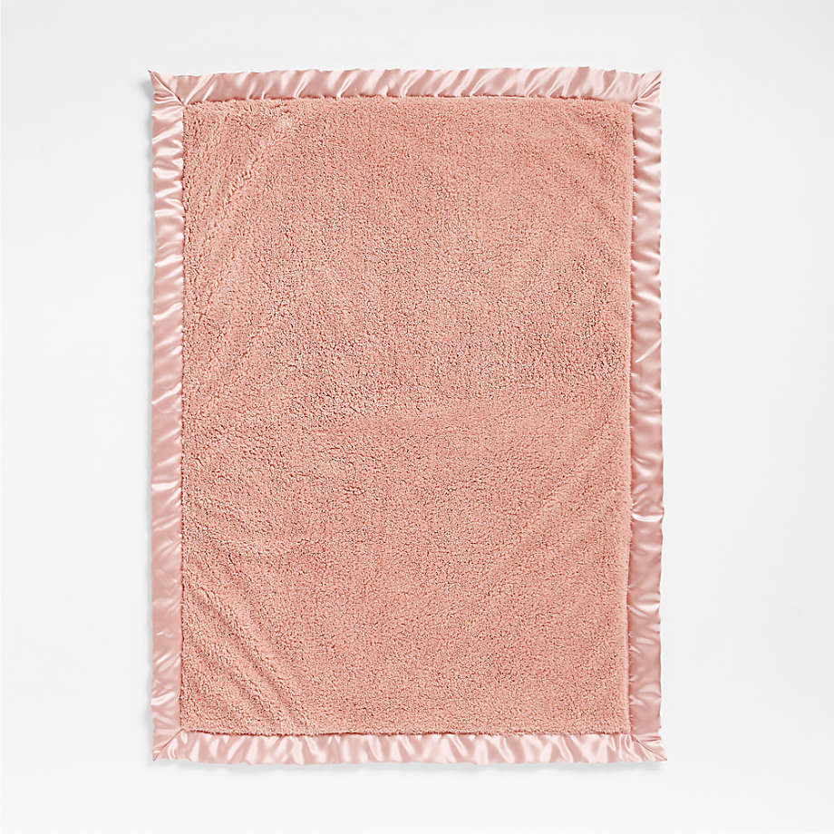 Rose Pink Satin Trim Plush Baby Stroller Blanket