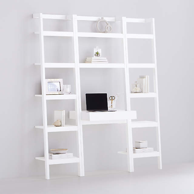 Sawyer White Leaning Desk With Two 18 Bookcases Reviews Crate And Barrel - Leaning Wall Desk With Shelves