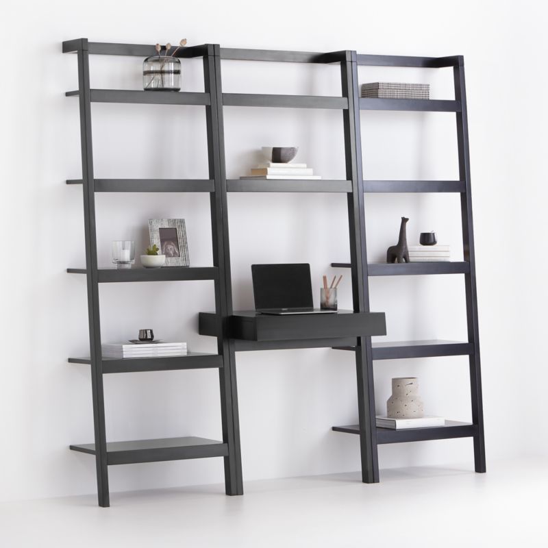 Sawyer Black Leaning Desk with Two 24.5'' Bookcases