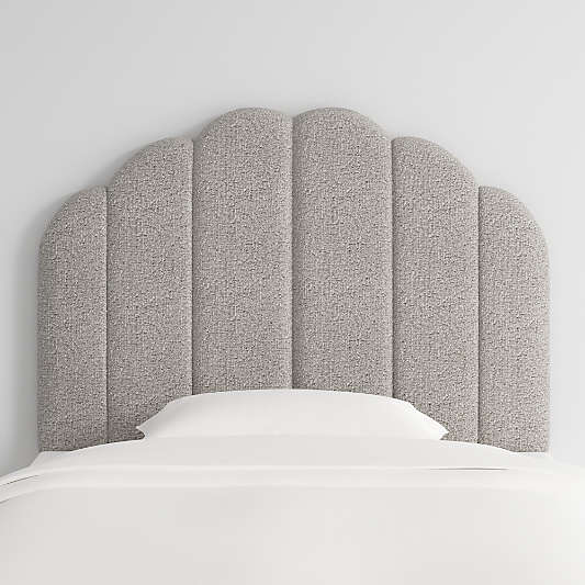 Scallop Channel Grey Boucle Twin Wall-Mounted Headboard