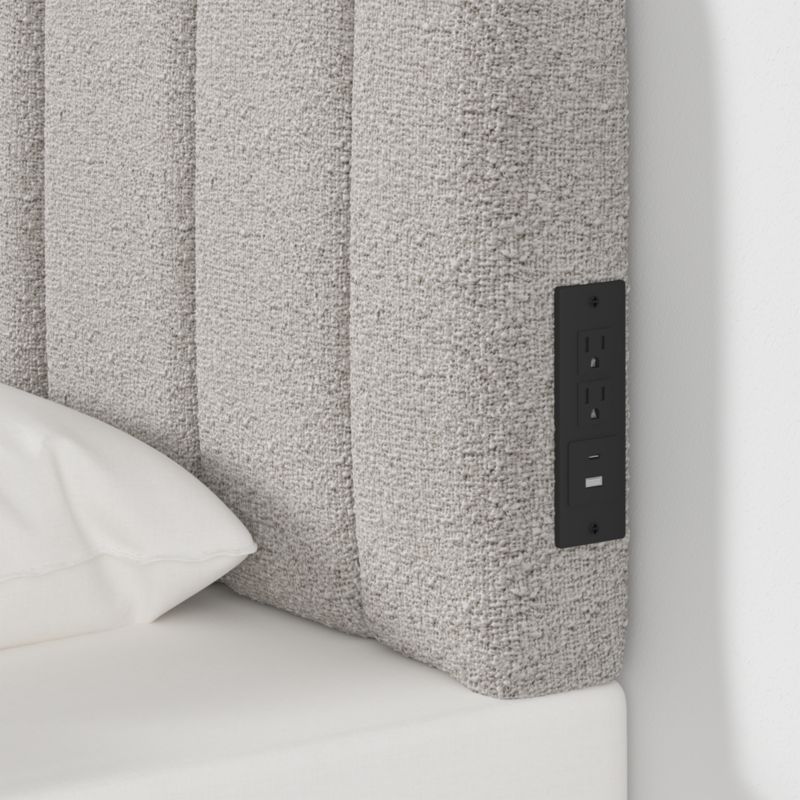 Scallop Channel Grey Boucle Twin Charging Wall-Mounted Headboard - image 4 of 6