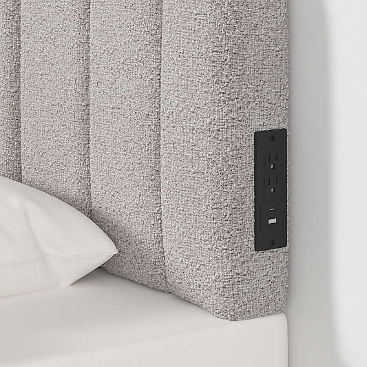 Scallop Channel Grey Boucle Twin Charging Wall-Mounted Headboard