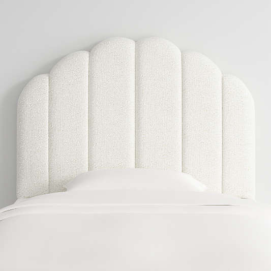 Scallop Channel White Boucle Twin Charging Wall-Mounted Headboard