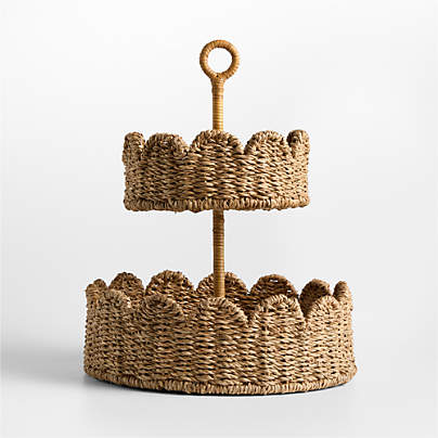 Scallop Natural Woven Fiber 2-Tier Fruit Basket