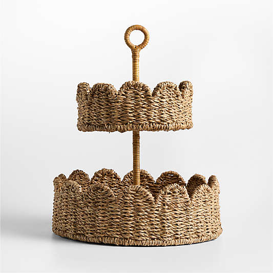 Scallop Natural Woven Fiber 2-Tier Fruit Basket