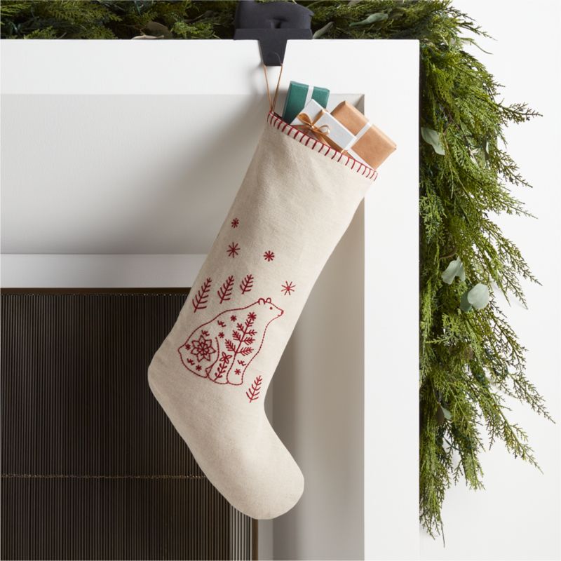 Scandi Heritage Bear Linen Kids Christmas Stocking