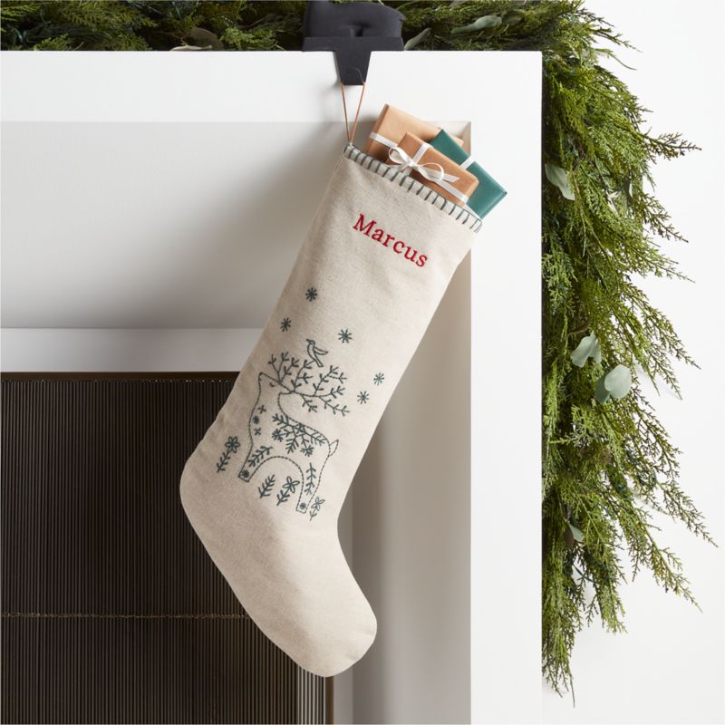 Scandi Heritage Reindeer Linen Kids Christmas Stocking - image 0 of 5