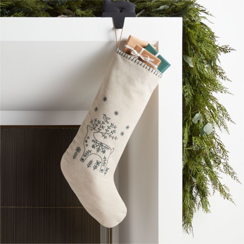 Scandi Heritage Reindeer Linen Kids Christmas Stocking