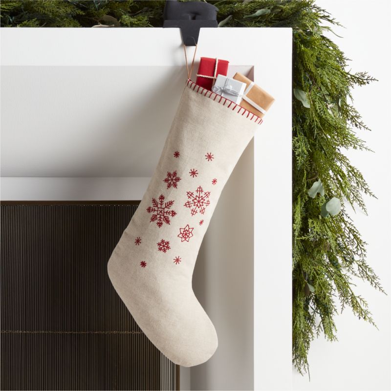 Scandi Heritage Snowflake Linen Kids Christmas Stocking