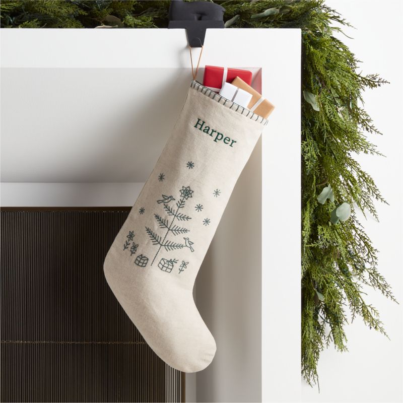 Scandi Heritage Tree Linen Kids Christmas Stocking - image 0 of 7