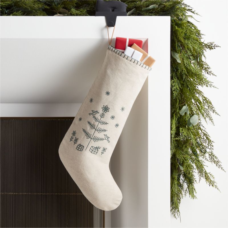 Scandi Heritage Tree Linen Kids Christmas Stocking