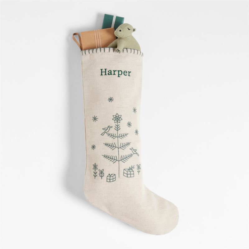 Scandi Heritage Tree Linen Kids Christmas Stocking - image 6 of 7