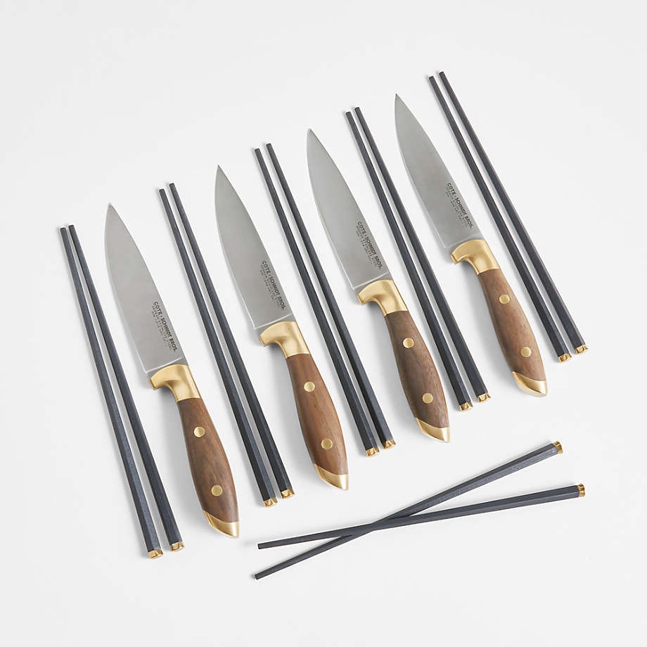 Schmidt Brothers Cutlery Brass & Walnut, 6-piece Knife Block Set