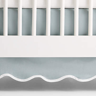 Scallop Mist Blue Organic Cotton Crib Skirt