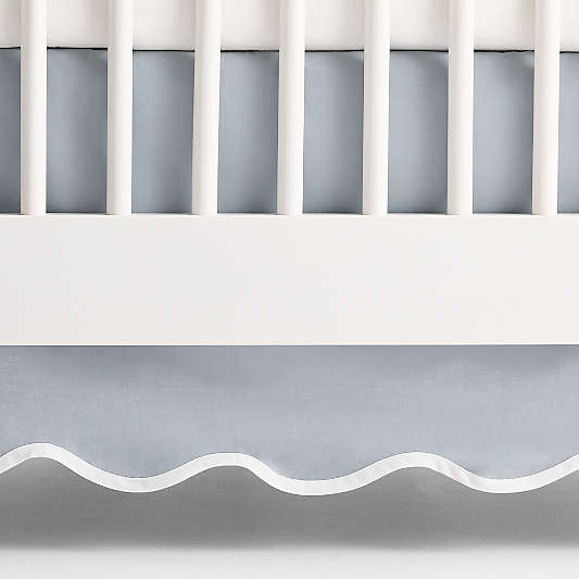 Scallop Mist Blue Organic Cotton Crib Skirt