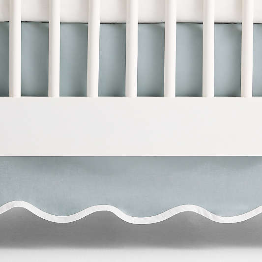 Scallop Mist Blue Organic Cotton Crib Skirt