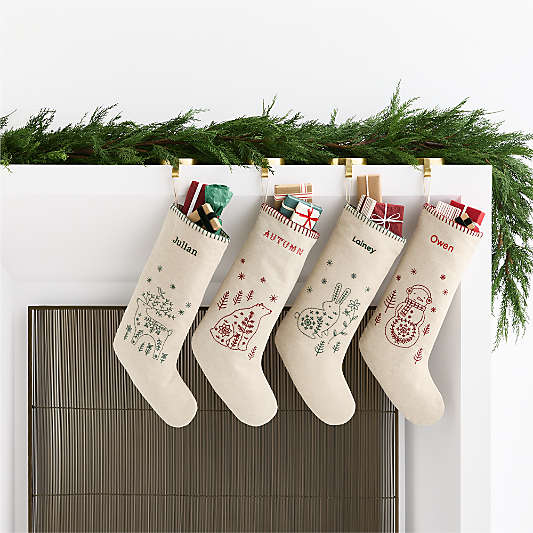 Scandi Heritage Reindeer Linen Kids Christmas Stocking