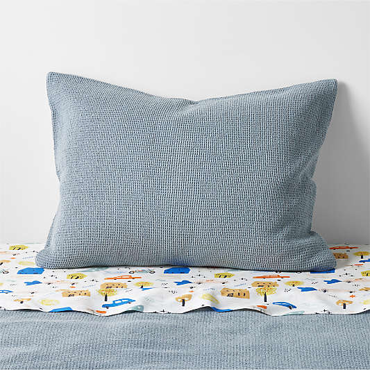 Scoop Light Blue Waffle Weave Organic Cotton Kids Pillow Sham