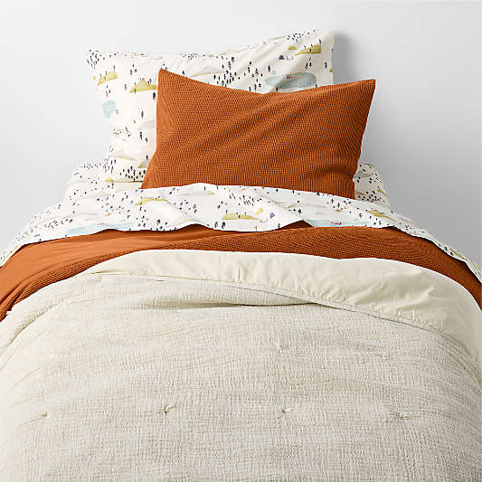 Aire Crinkle Stone Tan Hand-Quilted Organic Cotton Kids Comforter