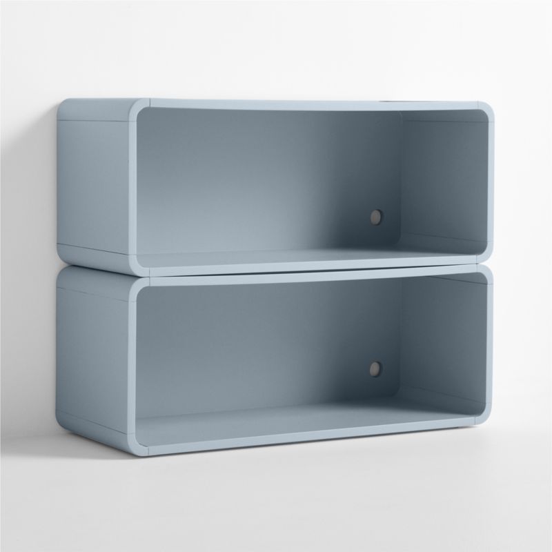 Scout Set of 2 Mist Blue Wood Kids Stackable Bookshelf - image 3 of 5