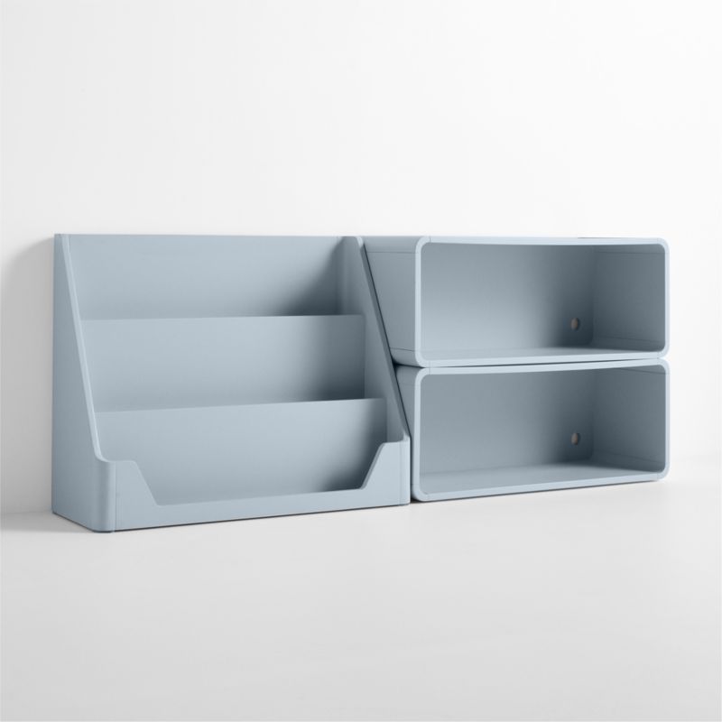 Scout Set of 2 Mist Blue Wood Kids Stackable Bookshelves with Low Bookcase - image 3 of 5