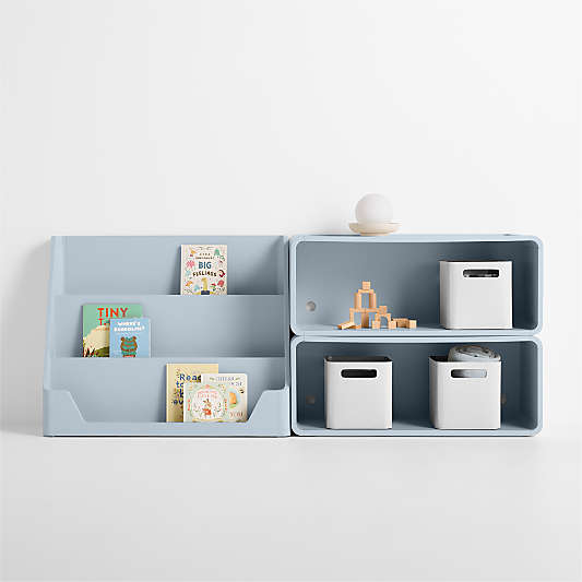 Scout Set of 2 Mist Blue Wood Kids Stackable Bookshelves with Low Bookcase