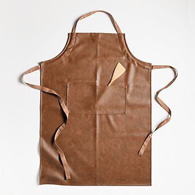 View Scout Cognac Faux Leather Cooking Apron with Pocket details
