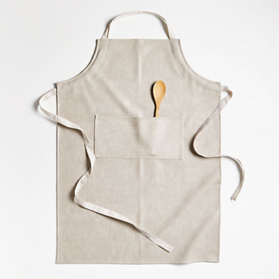 View Scout Greige Faux Leather Cooking Apron with Pocket details