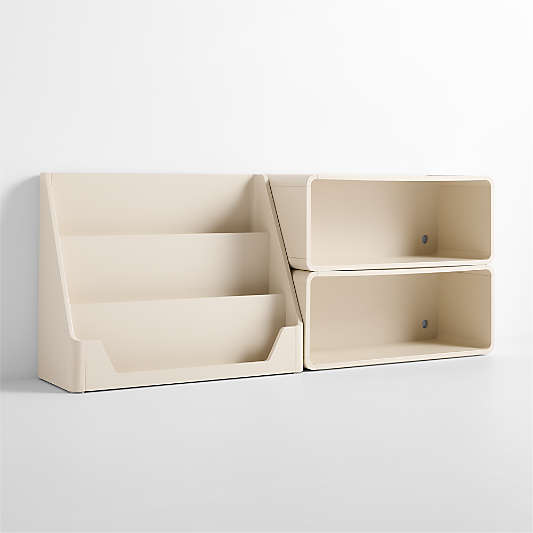 Scout Set of 2 Linen Wood Kids Stackable Bookshelves with Low Bookcase