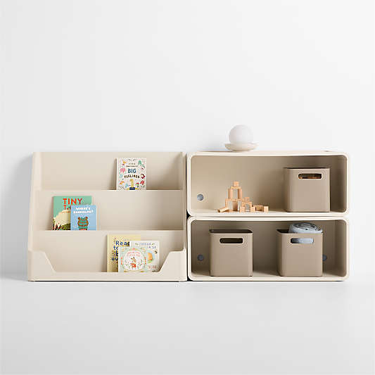 Scout Set of 2 Linen Wood Kids Stackable Bookshelves with Low Bookcase