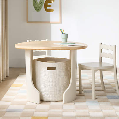 Scout Linen Wood Round Kids Play Table