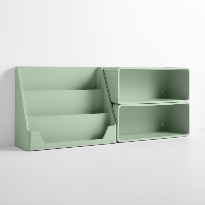 Scout Set of 2 Sage Wood Kids Stackable Bookshelves with Low Bookcase - image 3 of 5