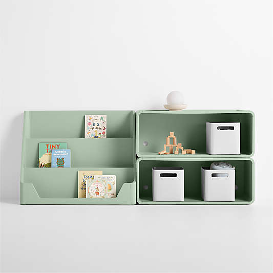 Scout Set of 2 Sage Wood Kids Stackable Bookshelves with Low Bookcase