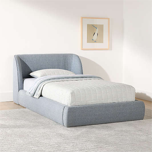 Scout Shelter Blue Upholstered Kids Twin Bed