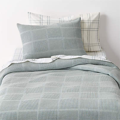 Scoop Mist Blue Checkered 100% Organic Cotton Kids Twin Duvet Cover