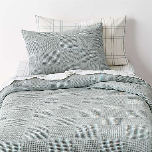 Scoop Mist Blue Checkered 100% Organic Cotton Kids Duvet Cover