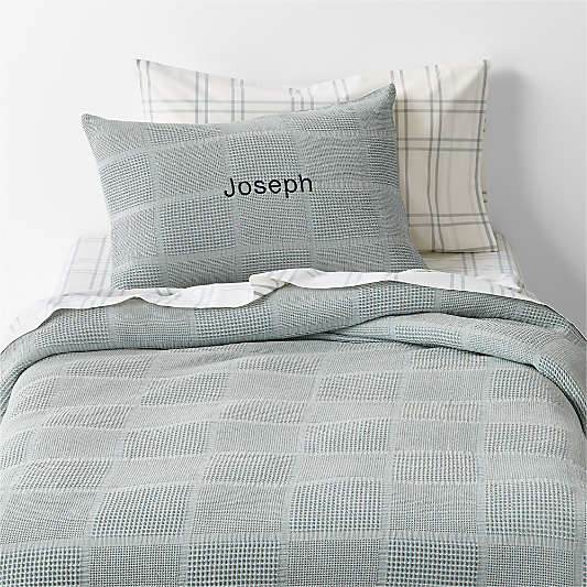 Scoop Mist Blue Checkered Organic Cotton Kids Duvet Cover Bedding Set