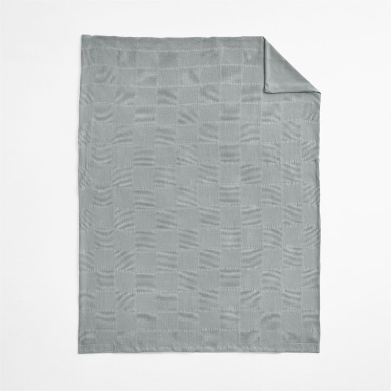 Scoop Mist Blue Checkered 100% Organic Cotton Kids Twin Duvet Cover - image 2 of 11